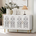 HLR 48" Accent Cabinet with 4 Doors, Vintage Hollow Carving Storage Credenza for Living Room, Kitchen, Dining Room or Entryway