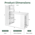 48" Computer Desk with 6-Tier Storage Shelves, 3-in-1 Reversible Writing Desk w/ Bookshelf & CPU Stand, Space-Saving Home Office Workstation - White