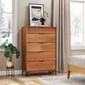 Mid Century Modern 5-Drawer Dresser, Wooden Chest of Drawers with Interlock System, Anti-Tip Kit & Metal Legs for Bedroom, Living Room, Hallway
