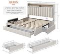 Enhomee Queen Bed Frame with 3 Storage Drawers Upholstered Queen Size Bed Frame with Headboard Noise Free Platform Bed with Metal Frame & Wood Slats Support Beige Bedroom Furniture for Adults Clothes - King / Beige / with Storage Shelf