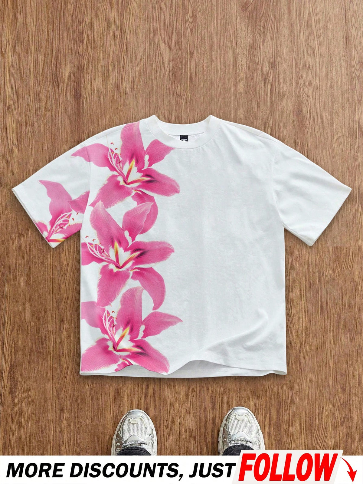 Manfinity Joysei Men's White And Pink Plant & Floral Tie-Dye Digital Print Regular Fit Short Sleeve T-Shirt,Summer,Casual,Streetwear,City Break Graphic Tee Tshirt