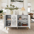 HLR 48" Accent Cabinet with 4 Doors, Vintage Hollow Carving Storage Credenza, Sideboards and Buffets Cabinet for Living Room, Kitchen, Dining Room, Entryway - 48"-4door-Brown