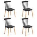 Set of 4 Windsor Dining Chairs, Modern Armless Side Kitchen Chairs with Spindle Back, Curved Seat & Solid Wood Legs for Living Room, Restaurant