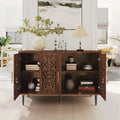 HLR 48" Accent Cabinet with 4 Doors, Vintage Hollow Carving Storage Credenza, Sideboards and Buffets Cabinet for Living Room, Kitchen, Dining Room, Entryway
