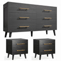 Noelse 3-Piece Bedroom Furniture Set, 6-Drawer Dresser and 2 Nightstands, Modern Wood Storage Organizer, Black