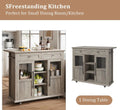WALYWIK Foldable Kitchen Island Cart with Wheels, 2 Glass Doors, Spice Rack & Towel Holder - Compact Mobile Storage Cart for Small Kitchens, Dining Rooms, Camping & Rvs - Grey