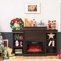 70" Fireplace Mantel TV Stand with Storage Shelves, Freestanding Wood Media Console for 28.5" Fireplace Insert, Living Room & Bedroom