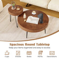 Boho Farmhouse Round Coffee Table Set of 2, Solid Pine Wood Nesting End Table with Metal Legs, Adjustable Foot Pads for Living Room