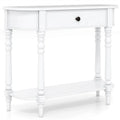 36" 2-Tier Retro Console Table with Storage Drawer & Open Shelf, Solid Wood Narrow Entryway Sofa Table for Living Room, Foyer & Hallway