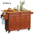 Lofka 52 - Inch Kitchen Island with Storage on Wheels with Wood Drop Leaf, Ideal for Small Kitchens