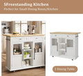 WALYWIK Foldable Kitchen Island Cart with Wheels, 2 Glass Doors, Spice Rack & Towel Holder - Compact Mobile Storage Cart for Small Kitchens, Dining Rooms, Camping & Rvs - Grey