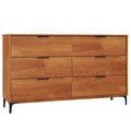 Mid-Century Modern 6-Drawer Dresser, Wooden Chest of Drawers with Anti-Tip Interlock System & Metal Legs for Bedroom, Living Room & Hallway