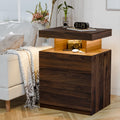 Hommpa LED Nightstand Wireless Charging Station USB Type C Outlets Bedside Table 3 Drawers Black Night Table Modern Smart Nightstand High Gloss End Side Table for Bedroom Furniture 26.8" Tall