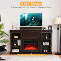70" Fireplace Mantel TV Stand with Storage Shelves, Freestanding Wood Media Console for 28.5" Fireplace Insert, Living Room & Bedroom