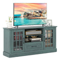 62" Farmhouse TV Stand for 70 Inch TVs, Tall Media Console Table with 2 Glass Doors, Cubbies & Drawer, Storage Cabinet for Living Room - Black