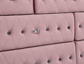 Glam Pink Upholstered Tufted Velvet Like Fabric 4pc Full Size Bed Set Dresser Mirror Nightstand Bedroom Furniture