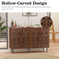 HLR 48" Accent Cabinet with 4 Doors, Vintage Hollow Carving Storage Credenza, Sideboards and Buffets Cabinet for Living Room, Kitchen, Dining Room, Entryway