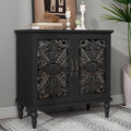 HLR 48" Accent Cabinet with 4 Doors, Vintage Hollow Carving Storage Credenza, Sideboards and Buffets Cabinet for Living Room, Kitchen, Dining Room, Entryway - 63"-Rounded Corners-Brown