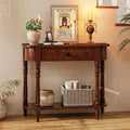 36" 2-Tier Retro Console Table with Storage Drawer & Open Shelf, Solid Wood Narrow Entryway Sofa Table for Living Room, Foyer & Hallway - White
