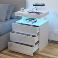 Hommpa LED Nightstand Wireless Charging Station USB Type C Outlets Bedside Table 3 Drawers Black Night Table Modern Smart Nightstand High Gloss End Side Table for Bedroom Furniture 26.8" Tall - Gray / 2 Pack