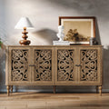 HLR 48" Accent Cabinet with 4 Doors, Vintage Hollow Carving Storage Credenza, Sideboards and Buffets Cabinet for Living Room, Kitchen, Dining Room, Entryway