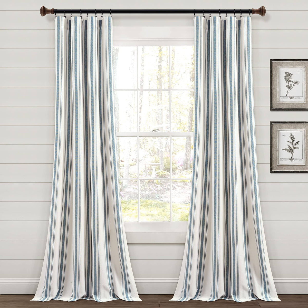 Lush Decor Farmhouse Stripe Yarn Dyed Cotton Window Curtain Panel Pair - 84" x 42" - Blue