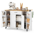 Noelse Kitchen Island with Storage, Island Table for Kitchen with Drop Leaf, Spice Rack, Towel Bar for Small Kitchens, White