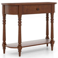 36" 2-Tier Retro Console Table with Storage Drawer & Open Shelf, Solid Wood Narrow Entryway Sofa Table for Living Room, Foyer & Hallway - Blue