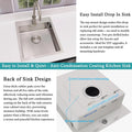 17 in Bar Sink Drop in - Small Kitchen Sink, Modern 18 Gauge Stainless Steel Sink with Brushed Finish, 17"x19"x6" Single Bowl Kitchen Sinks for RV, Prep, and Outdoor Use