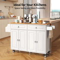 Lofka 52 - Inch Kitchen Island with Storage on Wheels with Wood Drop Leaf, Ideal for Small Kitchens