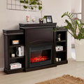 70" Fireplace Mantel TV Stand with Storage Shelves, Freestanding Wood Media Console for 28.5" Fireplace Insert, Living Room & Bedroom