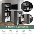 48" Computer Desk with 6-Tier Storage Shelves, 3-in-1 Reversible Writing Desk w/ Bookshelf & CPU Stand, Space-Saving Home Office Workstation