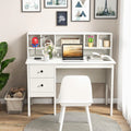 48" Home Office Desk with Power Outlets, USB & Type-C Charging Station, Modern Writing Desk w/ 5-Cubby Hutch & Drawers for Study Makeup Vanity - Black