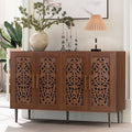 HLR 48" Accent Cabinet with 4 Doors, Vintage Hollow Carving Storage Credenza, Sideboards and Buffets Cabinet for Living Room, Kitchen, Dining Room, Entryway