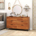 Mid-Century Modern 6-Drawer Dresser, Wooden Chest of Drawers with Anti-Tip Interlock System & Metal Legs for Bedroom, Living Room & Hallway - 1 PCS