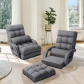 Folding Lazy Sofa Floor Chair with 6-Position Adjustable Backrest, Lumbar Pillow & Armrests, Indoor Chaise Lounge Sofa for Gaming, Living Room