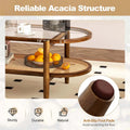 2-Tier Oval Boho Coffee Table with Tempered Glass Top, Rattan Shelf & Acacia Wood Frame, Mid Century Modern Center Table for Living Room Office