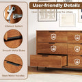 Mid-Century Modern 6-Drawer Dresser, Wooden Chest of Drawers with Anti-Tip Interlock System & Metal Legs for Bedroom, Living Room & Hallway