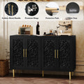 HLR 48" Accent Cabinet with 4 Doors, Vintage Hollow Carving Storage Credenza, Sideboards and Buffets Cabinet for Living Room, Kitchen, Dining Room, Entryway