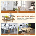 2-Tier Rattan Coffee Table, 47.5" Solid Wood Rectangle Tea Table with Tempered Glass Top & Storage Shelf, Farmhouse Boho Center Table for Living Room
