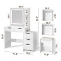 Bedroom Furniture Set - Includes Queen Bed Frame, Nightstands Set of 2, 5 - Drawer Dresser & Vanity Desk - Modern Storage Solution for Stylish Home Decor, Beige/White