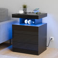 Hommpa LED Nightstand Wireless Charging Station USB Type C Outlets Bedside Table 3 Drawers Black Night Table Modern Smart Nightstand High Gloss End Side Table for Bedroom Furniture 26.8" Tall