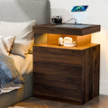 Hommpa LED Nightstand Wireless Charging Station USB Type C Outlets Bedside Table 3 Drawers Black Night Table Modern Smart Nightstand High Gloss End Side Table for Bedroom Furniture 26.8" Tall